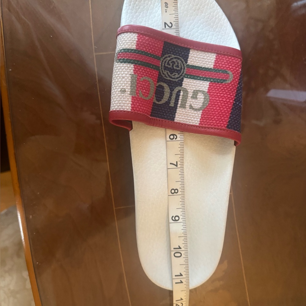 Gucci mens or women’s Red and White Striped Slides sandals Sz 10.5 - Picture 10 of 16